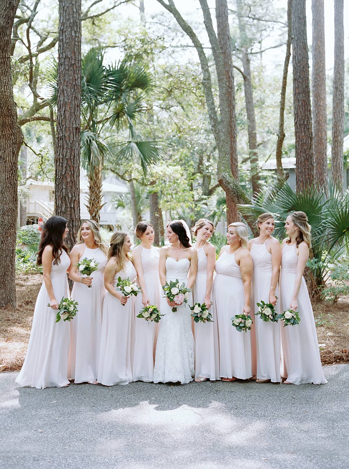 contax 645 bridal party in blush bridesmaids dresses on kiawah island for charleston wedding