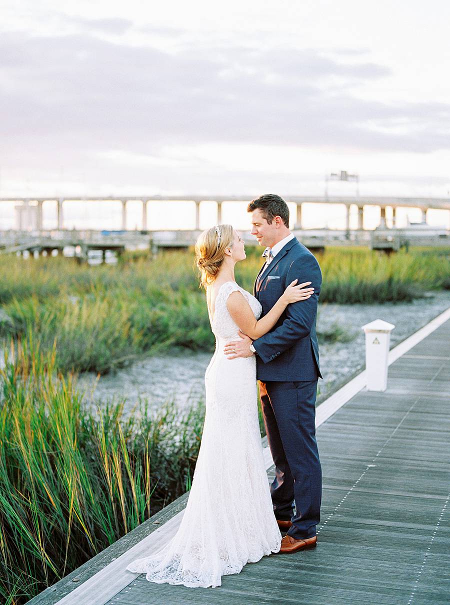 charleston yacht club harbor sunset wedding portrait on kodak portra 800 film
