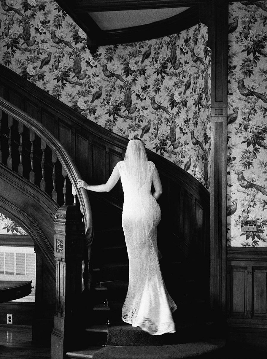 governor's house inn charleston wedding bride black white film