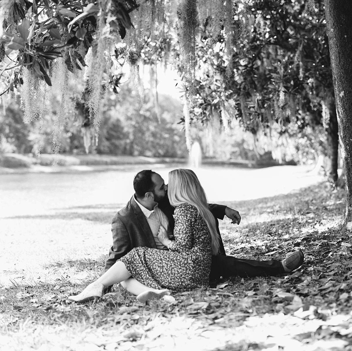 charleston engagement portrait on black and white kodak film at middleton place with a hasselblad 202fa