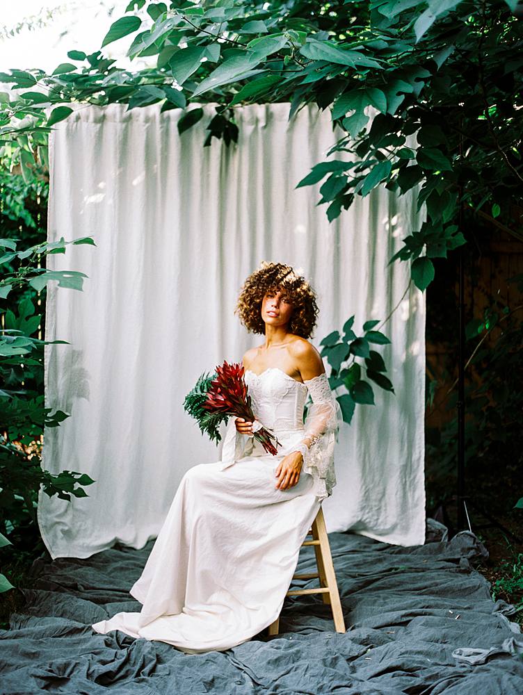 contax 645 film portrait of a bride in an outdoor portrait studio in charleston sc on kodak portra 800