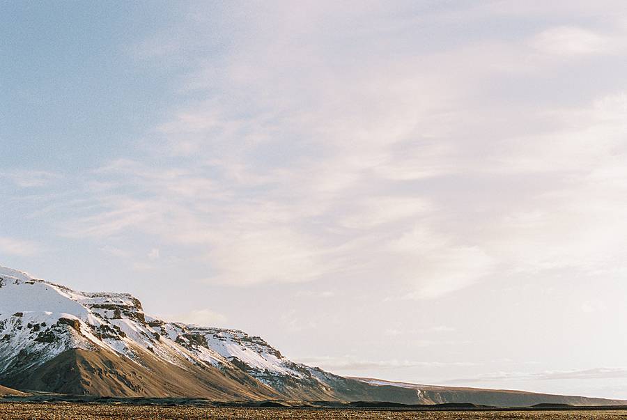 Kodak portra 400 35mm film with canon F1N photograph of mountain in iceland during winter
