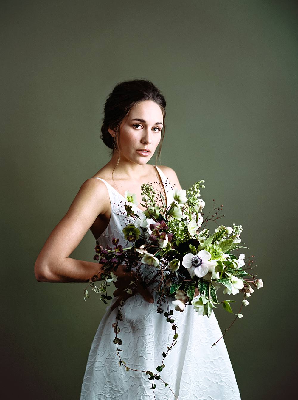 2002 charleston studio bridal portrait green seamless florals kodak portra 160 film strobes 00008_web