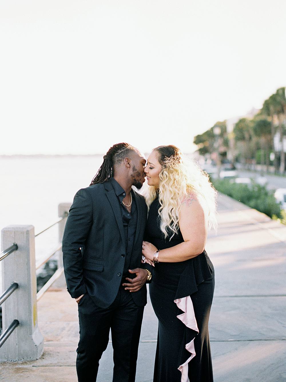 african american couple engagement session in charleston sc at battery downtown on kodak 35mm film