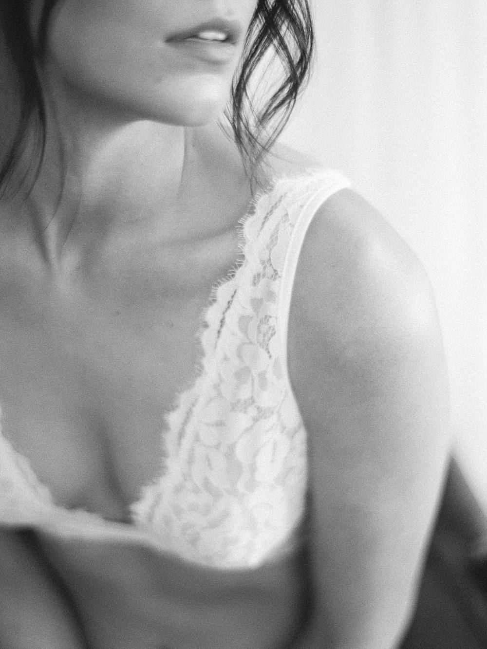 charleston sc boudoir portrait on kodak black and white 35mm film with bride in white lace bra and panties lingerie by brian d smith