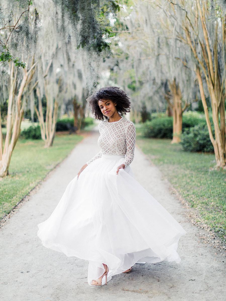 Bridal Portraits in Charleston's Hampton Park - Bodysuit and Skirt as a ...