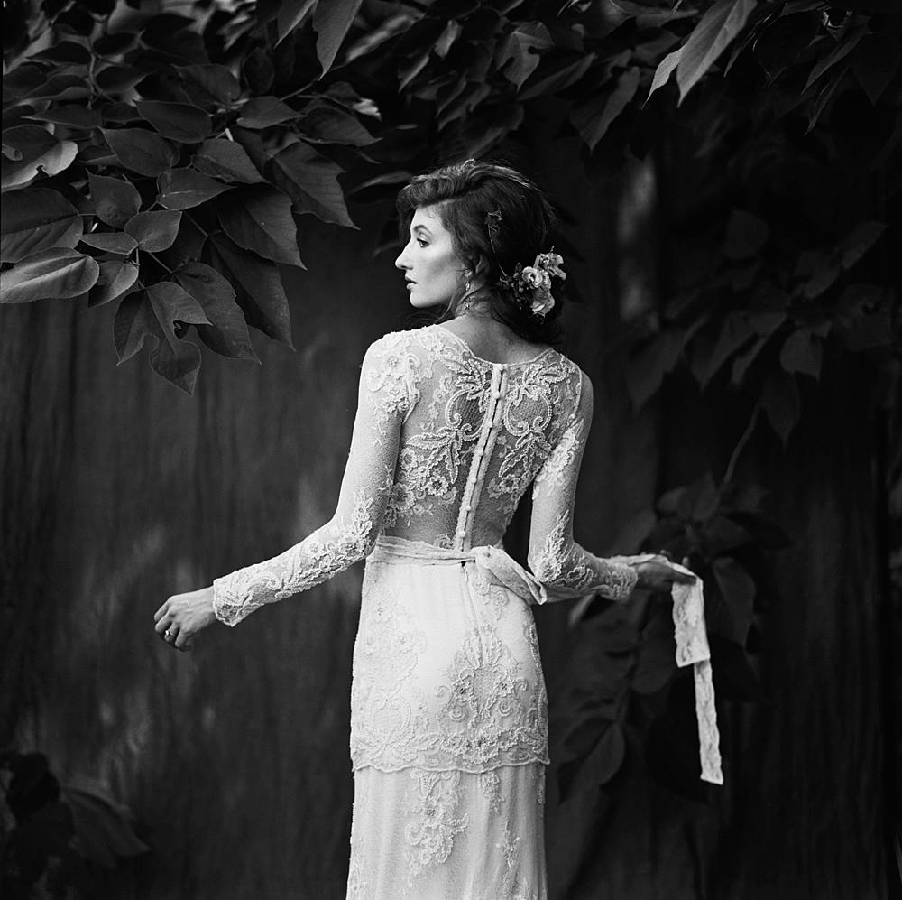 Hollywood Glam Bride and Groom Portraits on Film in an Outdoor Studio