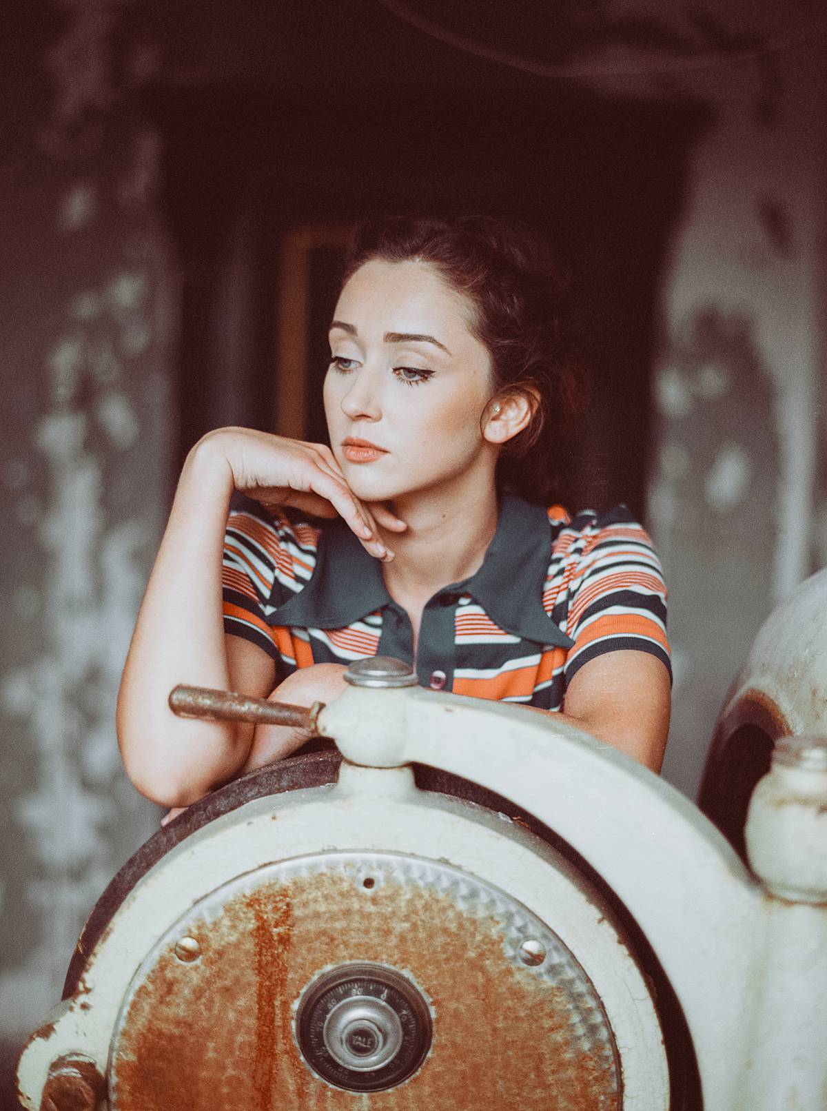 contax 645 film portrait of girl in abandoned building on expired kodak portra 400vc film in michigan