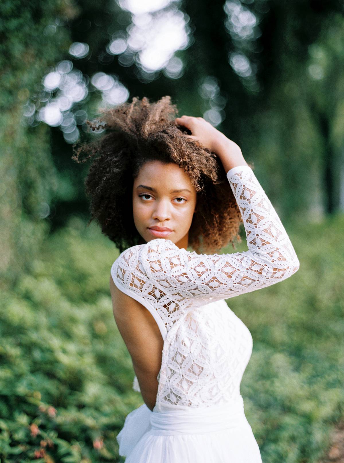 charleston sc contax 645 portrait of a bride in lace bodysuit and skirt wedding dress by sweet caroline styles