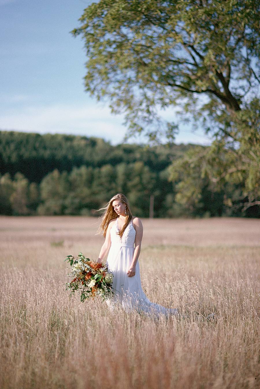 kodak ektachrome e100sw 35mm film side lit cool tone michigan bridal portrait expired