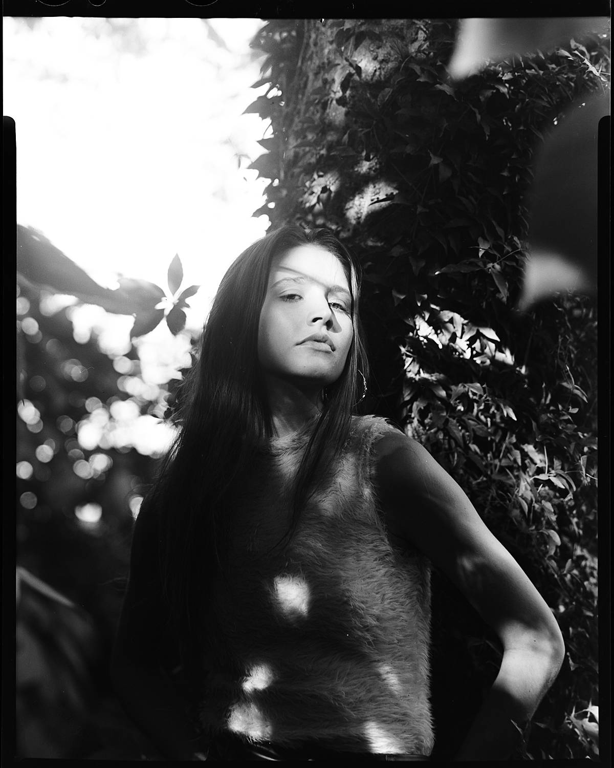 large format fashion portrait on black and white film in charleston sc