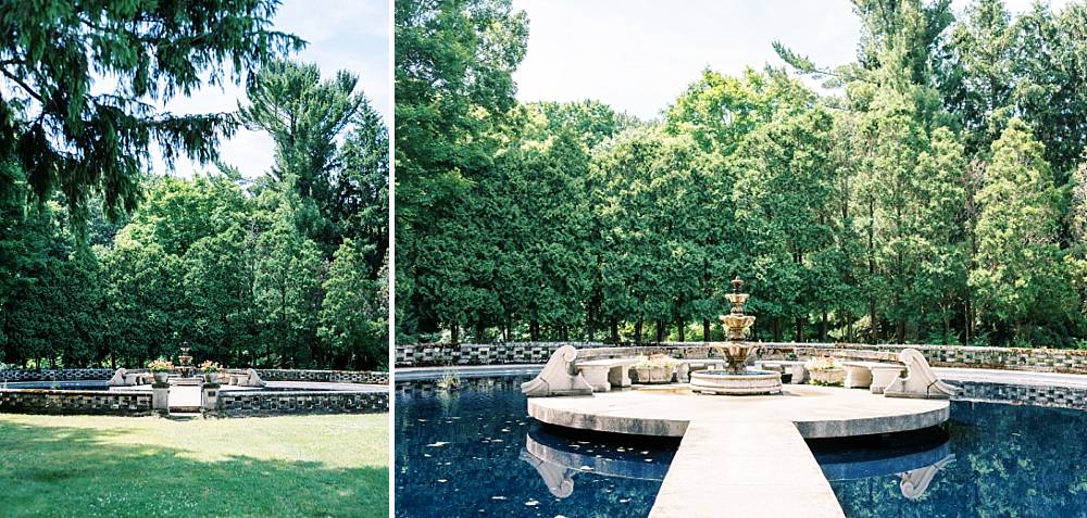 michigan wedding venue outdoor ceremony location at felt mansion with circular fountain 