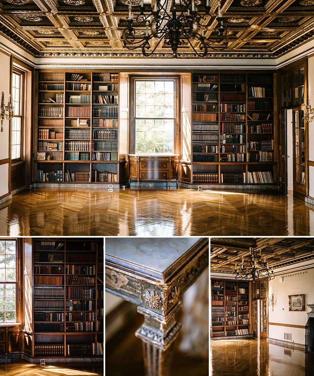 vintage books in library at best metro detroit wedding venue war memorial by michigan wedding photographer brian d smith photography