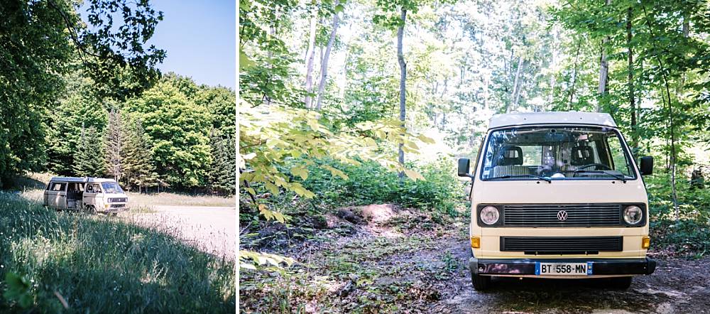 volkswagen camper van at nature michigan retreat wedding venue and glamping in northern mighican