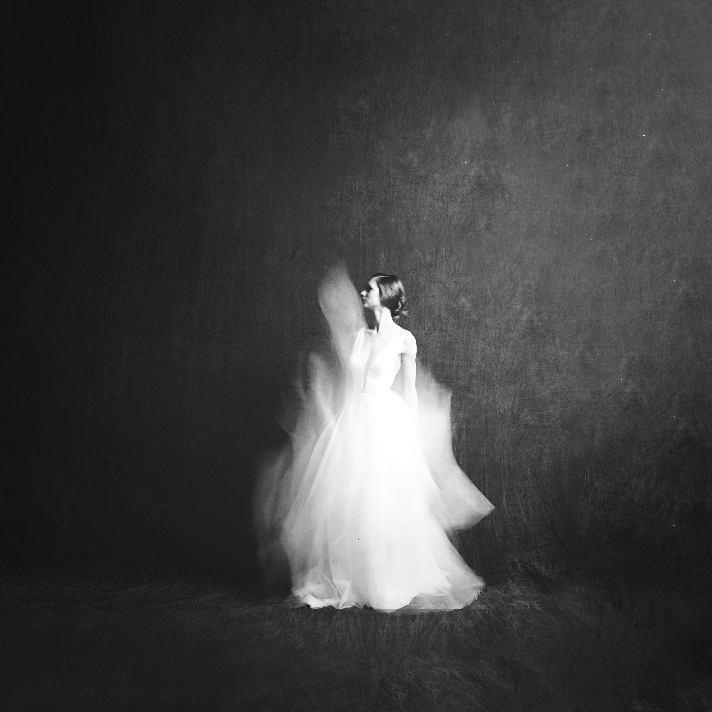ethereal studio bridal portrait on film at brian d smith photography portrait studio with bride in white dress