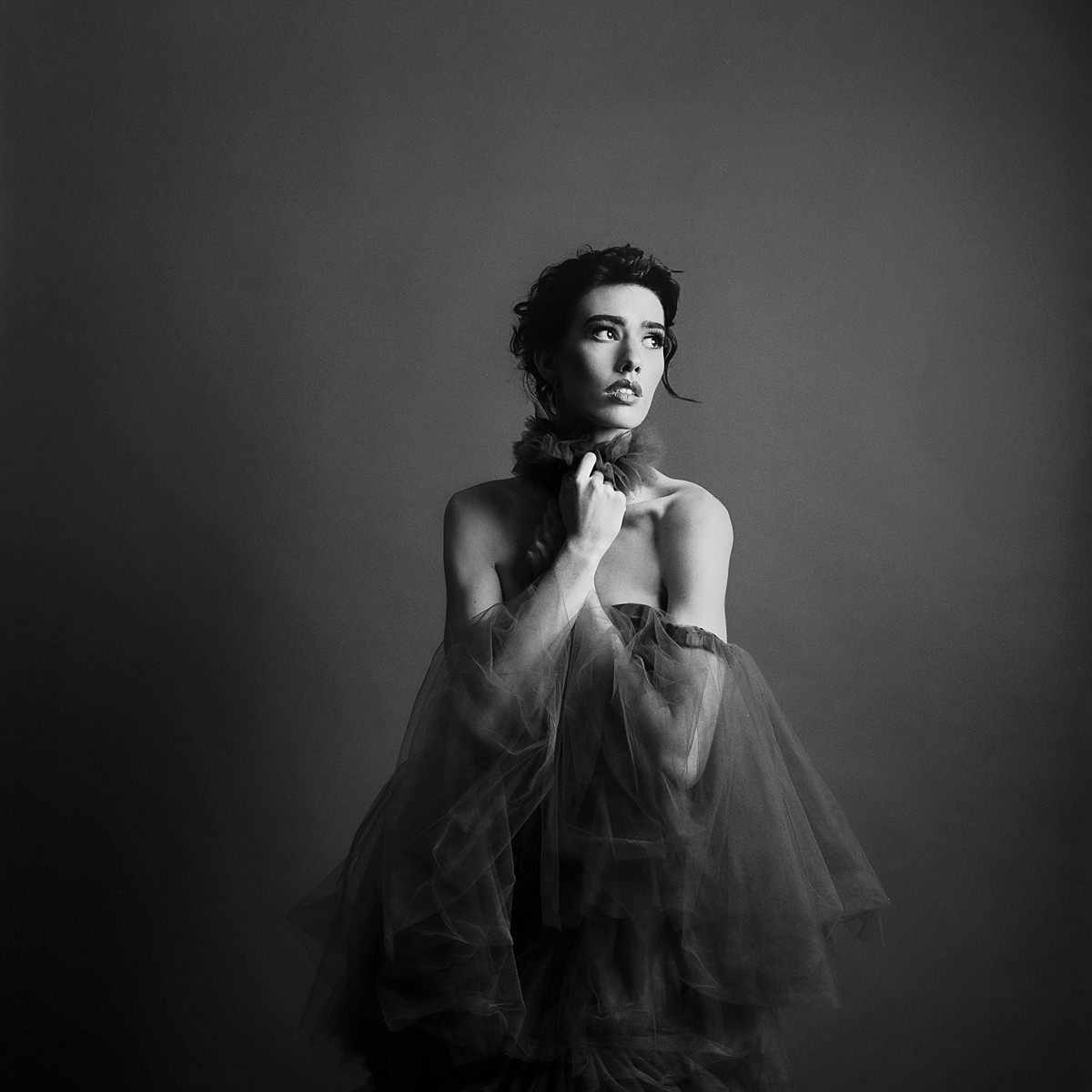 Classic studio fashion editorial on black and white film with a