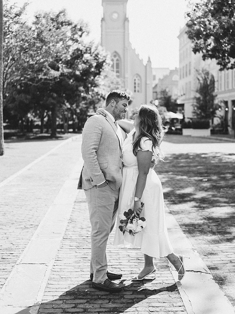 35mm film portrait in downtown charleston at hotel bennett elopement by film wedding photographer brian d smith