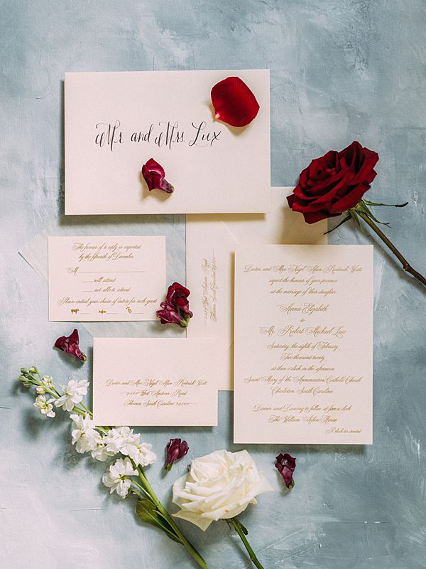 charleston wedding stationary flat lay dusty blue wedding colors