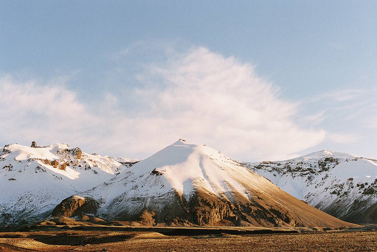Iceland mountain backdrop view perfect for destination elopement on kodak portra 400 medium format film