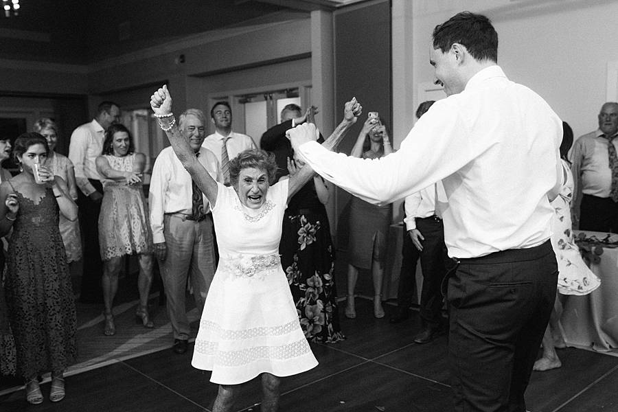 Grandma Grandmother black and white film joyous wedding reception portrait charleston kiawah sandcastle