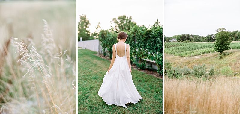 brengman brother's winery sunset bridal portrait during august northern michigan wedding with bride twirling