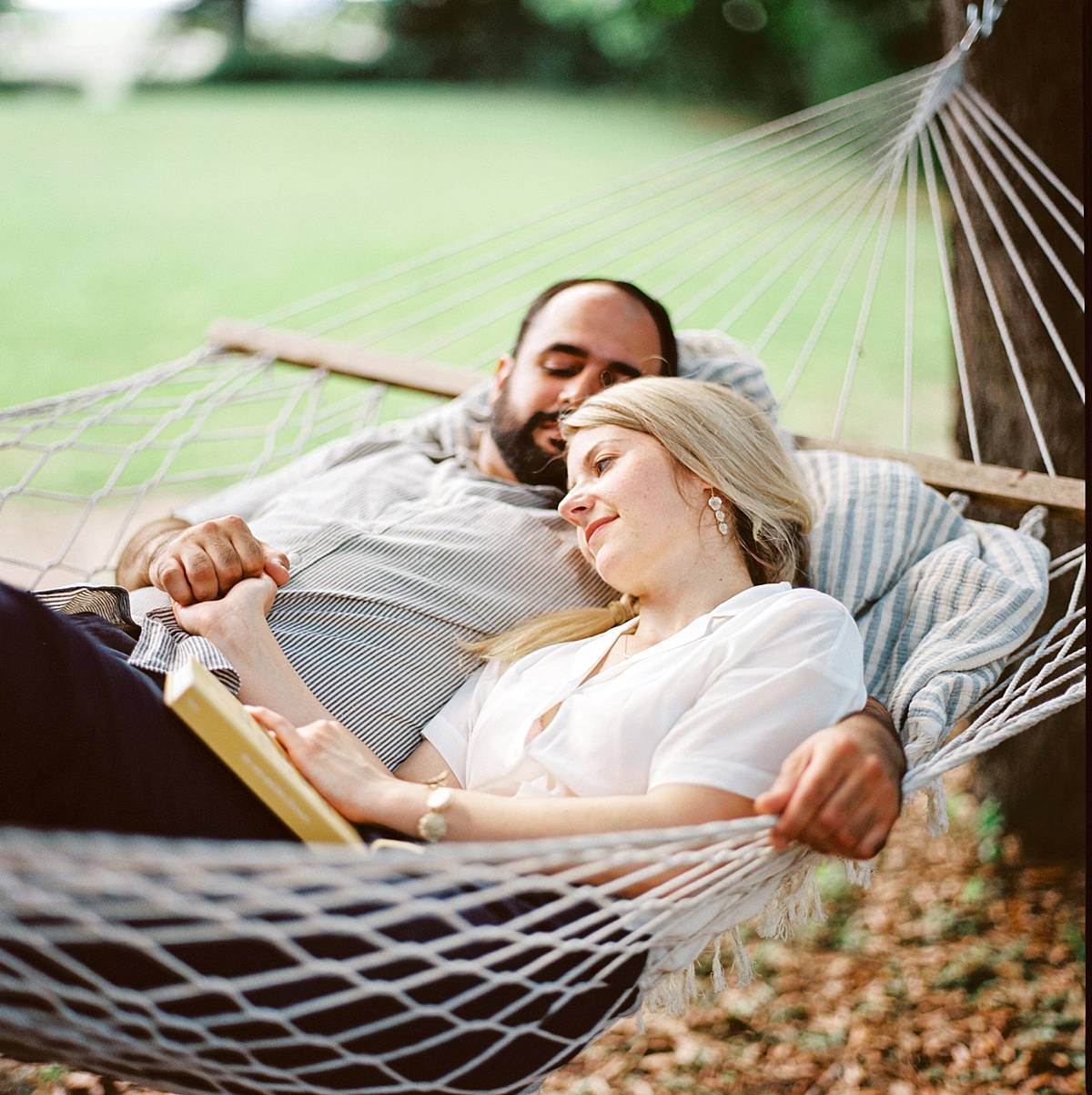 hasselblad portrait on kodak film of engaged couple in charleston south carolina at middleton place in hammock