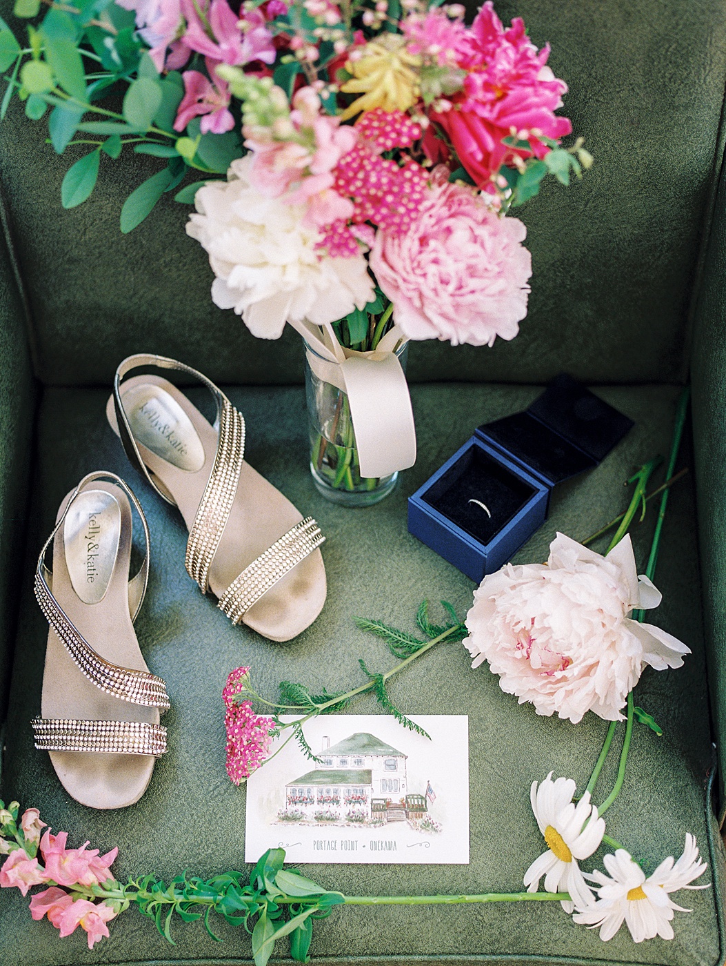 portage point inn wedding details flats postcard flowers pink