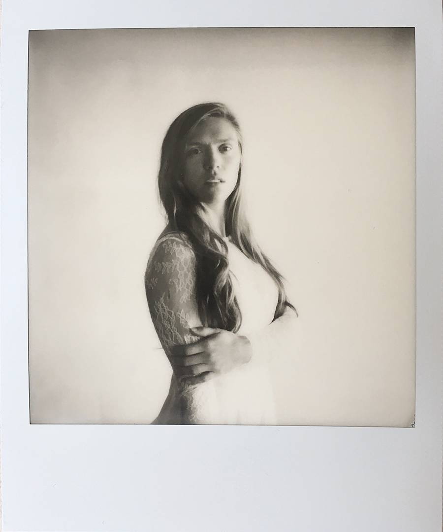 studio bridal polaroid originals black and white film wedding portrait bride sx-70