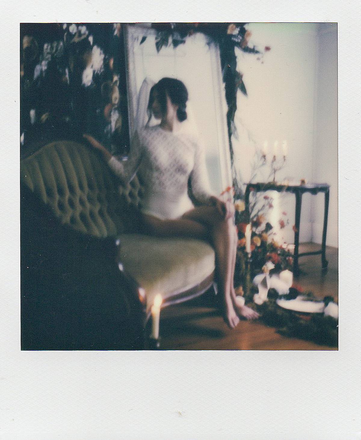 polaroid sx-70 color portrait of bridal boudoir in charleston south carolina at wingate plantation in bodysuit