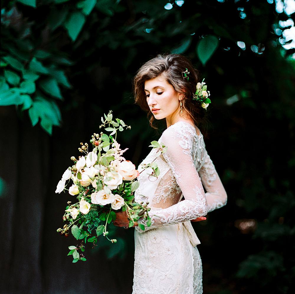 hasselblad 202fa and kodak portra 800 portrait of charleston sc bride by film wedding photographer brian d smith in an outdoor portrait studio