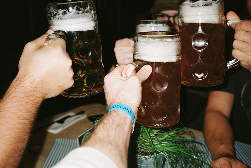 3 liter beers in a brew hall in germany on kodak gold 200 film with contax t3